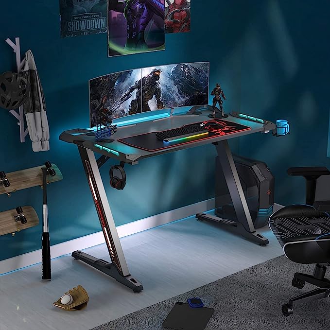 Eureka Ergonomischer Z1S-V3 Gaming-Tisch, Gaming-Schreibtisch, Computer-Tisch, RGB-LED-Beleuchtung